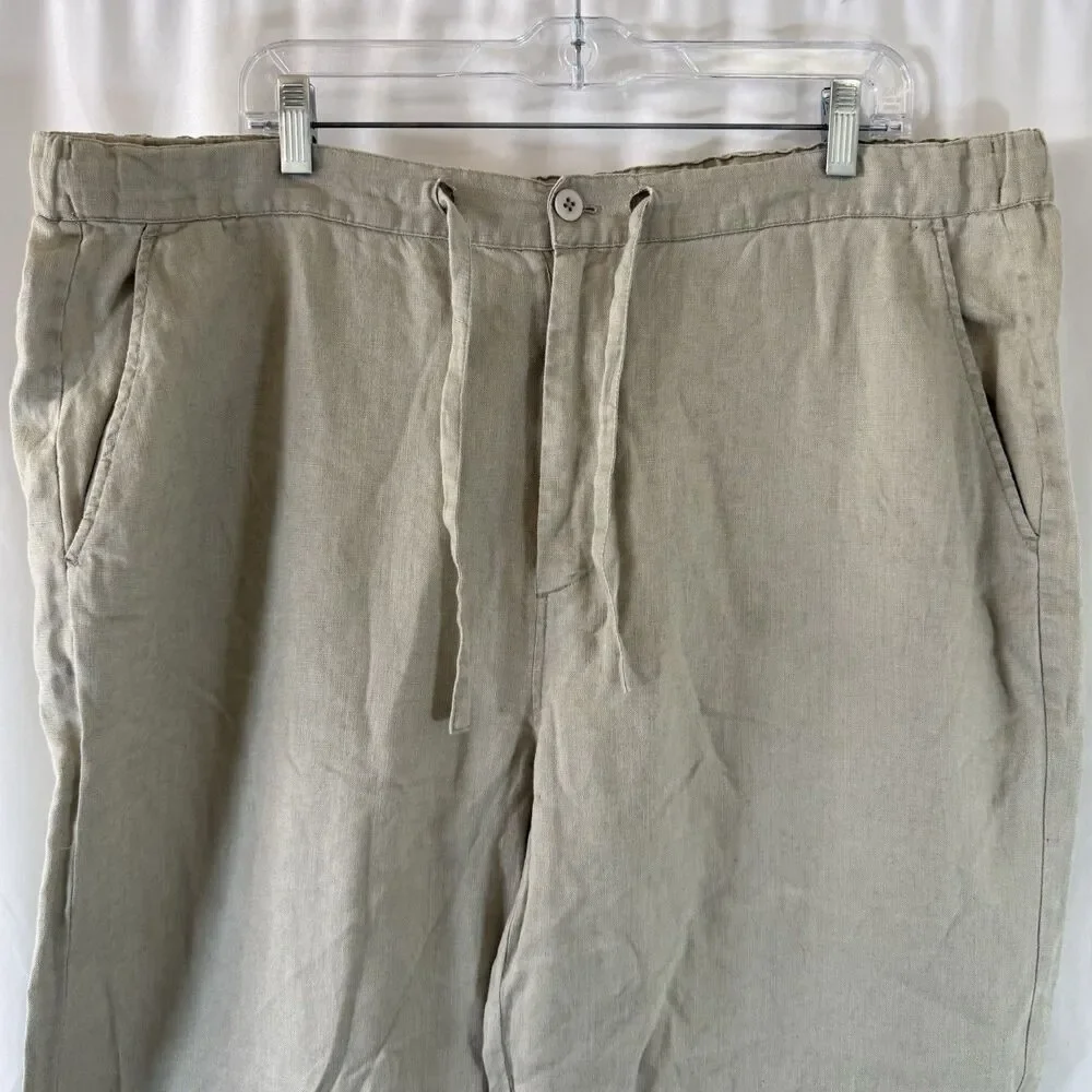 Island Republic 100% Linen Pants Men's 38x32 Beige Drawstring Flat Front